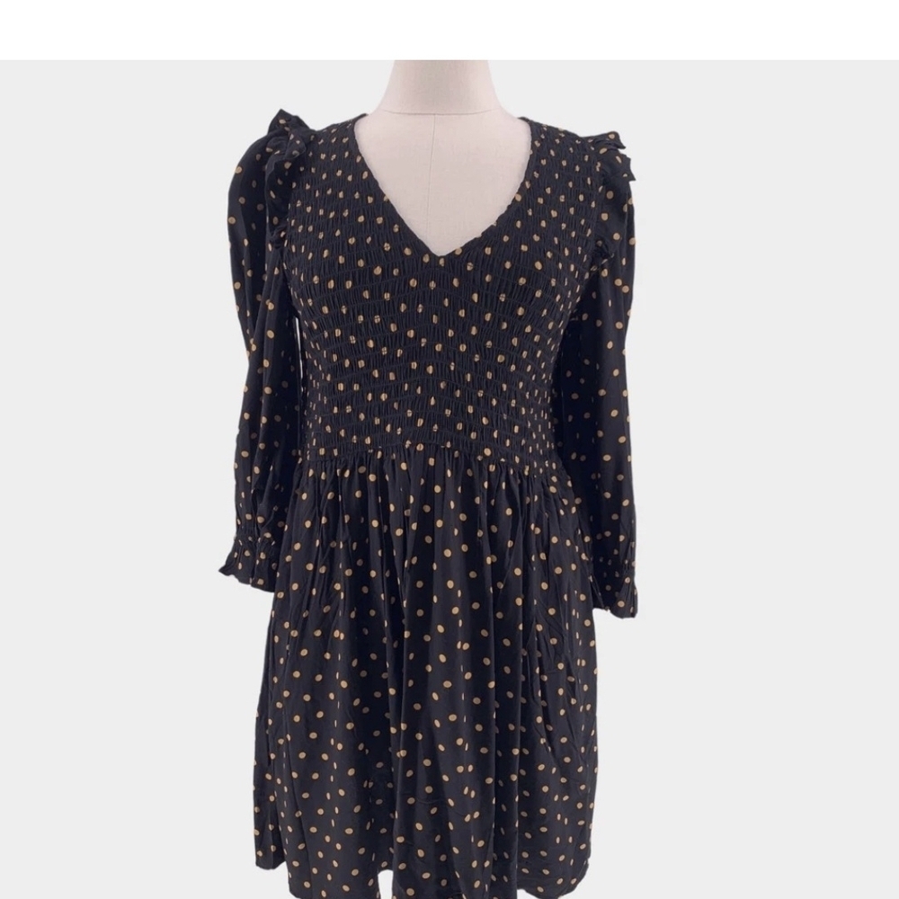 Madewell Black and White Puff Sleeve V-Neck Sundress